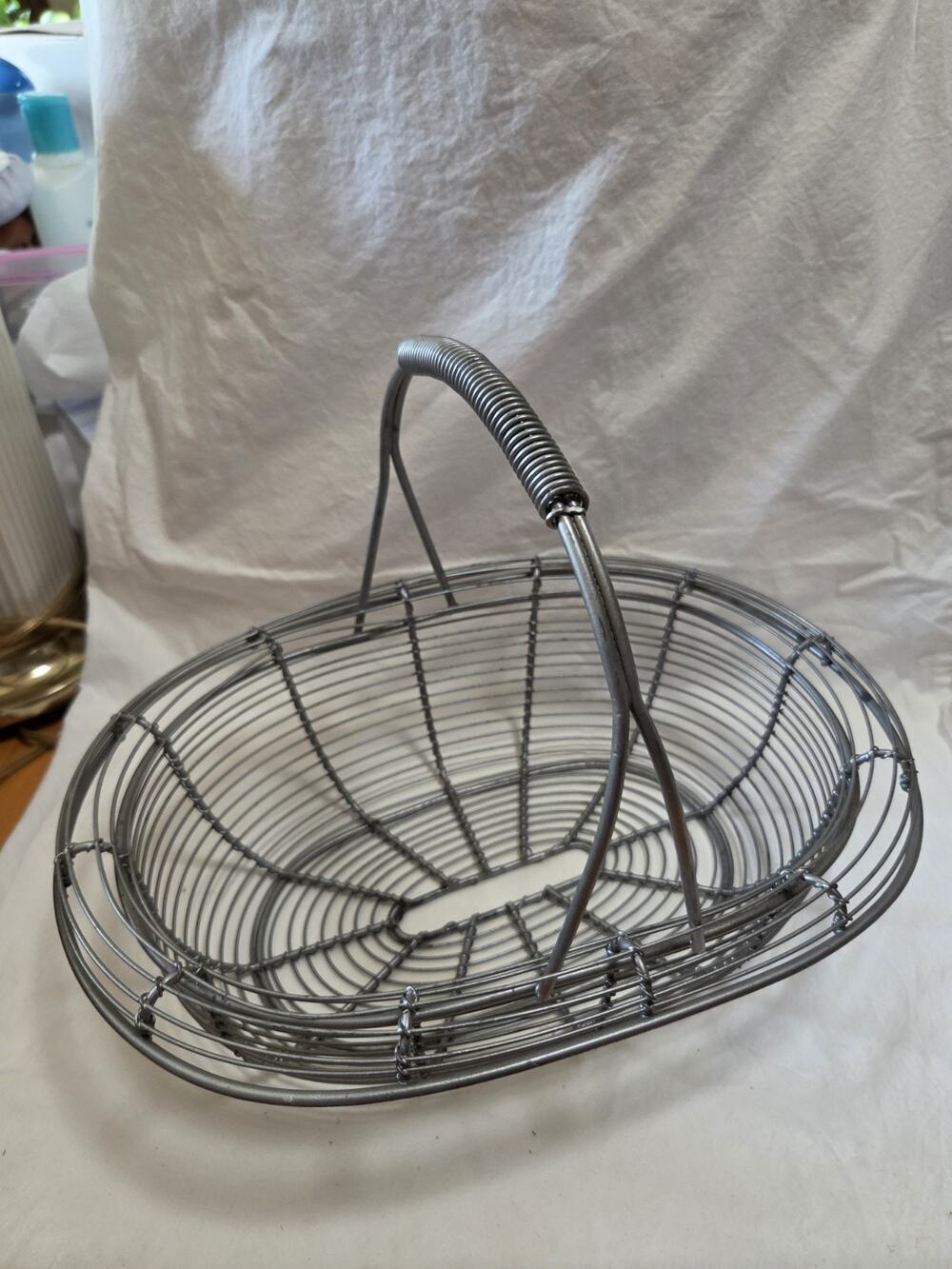 Vtg Oval Basket With Rounded Edge Primitive Egg Veggie Gathering Basket